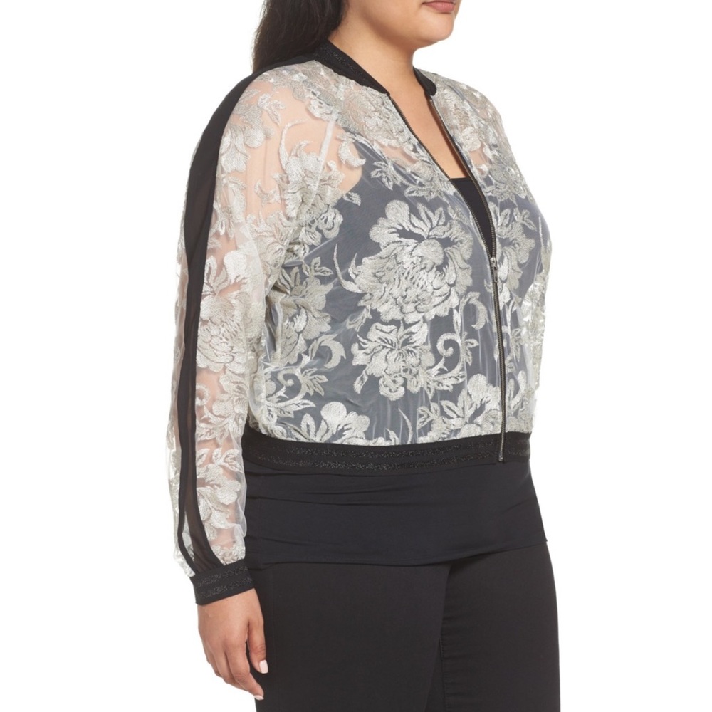 Sheer Lace Bomber Jacket